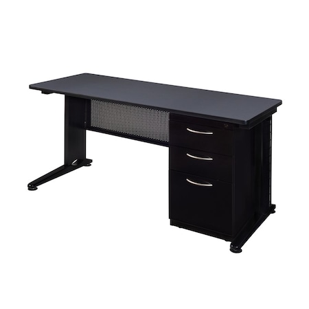 Fusion Fusion Single Pedestal Desks, 24 D X 29 H, 60 W X Wood, Metal MSP6024GY
